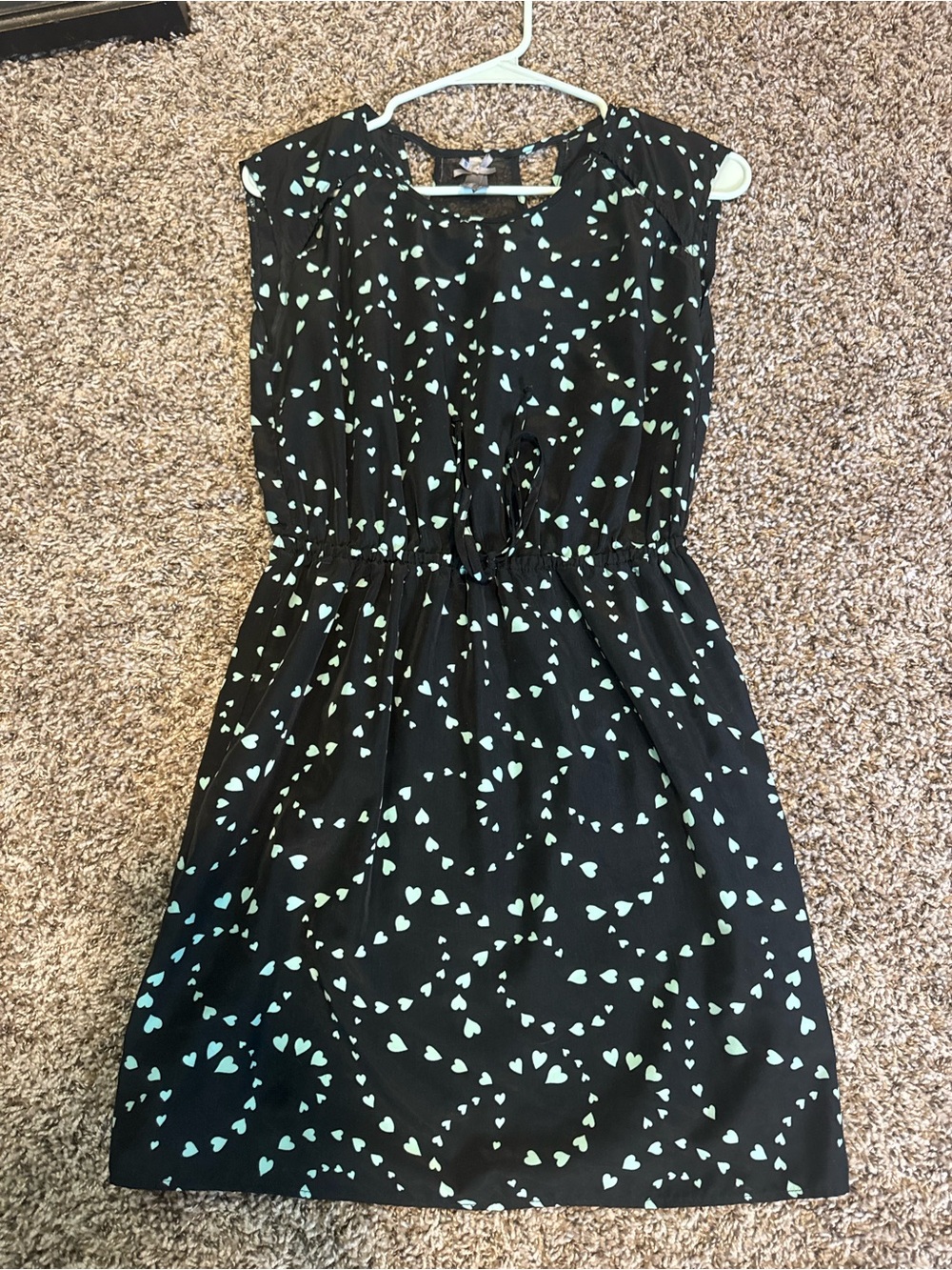 Vanity Black Mini Dress with Mint Heart Print